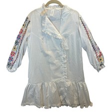 Vintage Tommies White Embroidered Eyelet Ruffle Nightgown Sleep Shirt Medium NWT