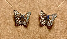 Vintage Gold Tone 3D Filigree Butterfly Pierced Earrings