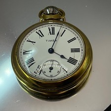 Timex Pre Owned Gold Coloured Case Pocket Watch Glass Front White Dial Used 50mm