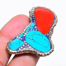 Red Coral Turquoise Adjustable Ring Handmade Boho Tibetan Nepali Jewelry NR 3405
