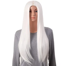 30 Inches Long Straight White Synthetic Hair Women Full Head Cosplay Wig with...