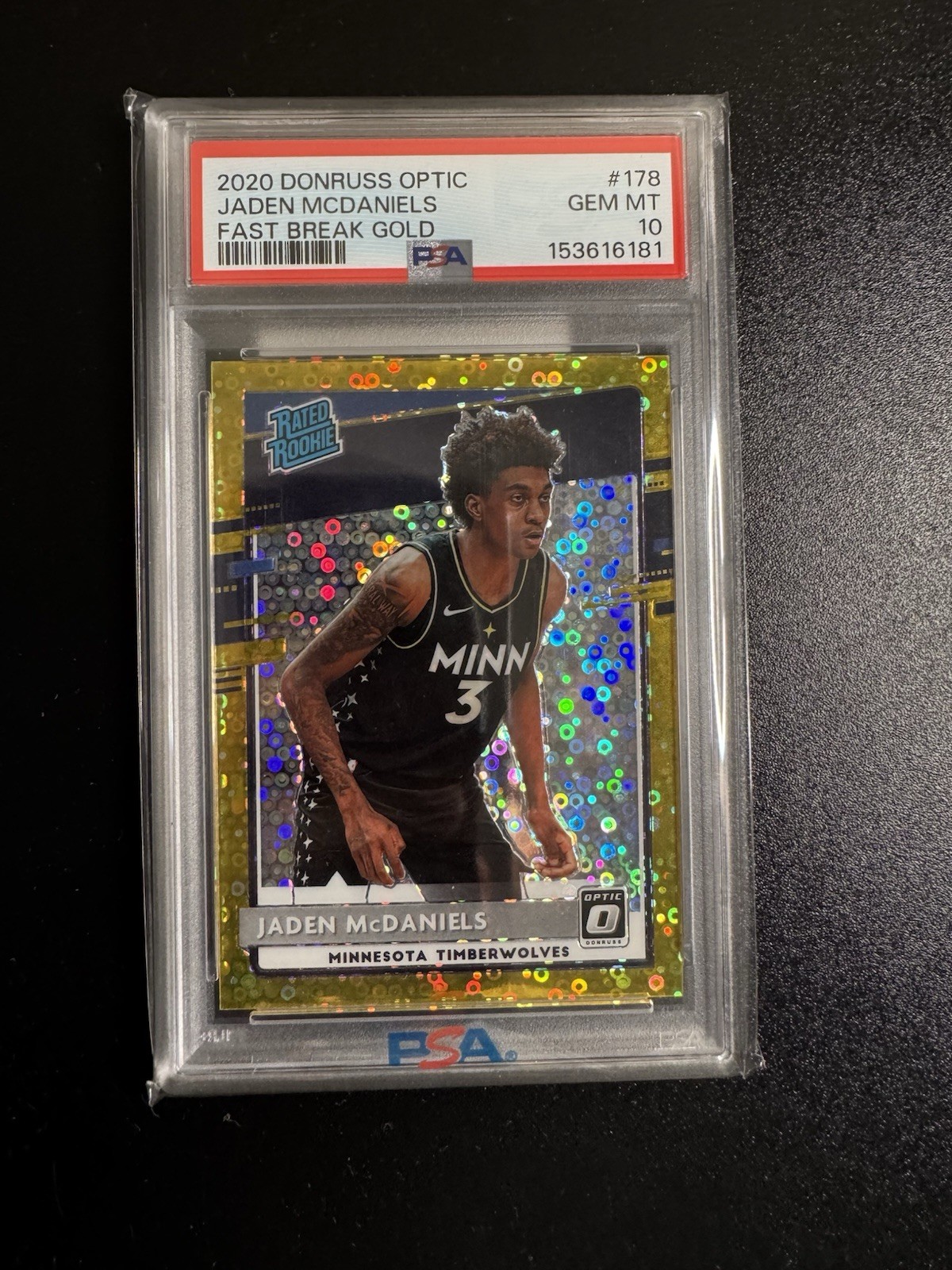 2020-21 Jaden McDaniels Optic Gold Fast Break Rated Rookie /10 Psa 10