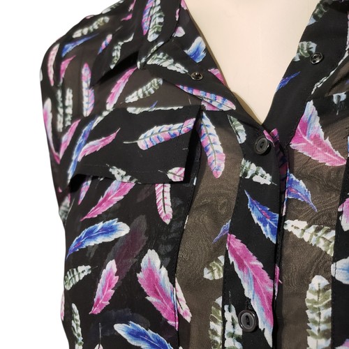 I Heart Ronson ❤ Schwarz Mehrfarbig Federn Transparent Bluse Top Größe Damen Medium - Bild 5 von 6