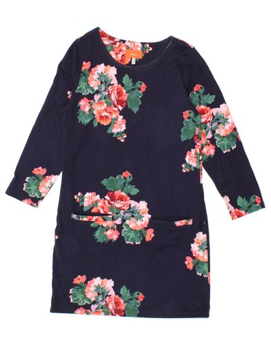 JOULES Womens 3/4 Sleeve Jumper Dress UK 8 Small Navy Blue Floral Cotton CE23