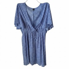 SHEIN Mini Dress Micro Floral Flutter Sleeve Blue White L