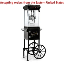 480W Popcorn Machine w/ Cart Stainless Steel 6 Oz Pot Popcorn Maker Mobile Cart