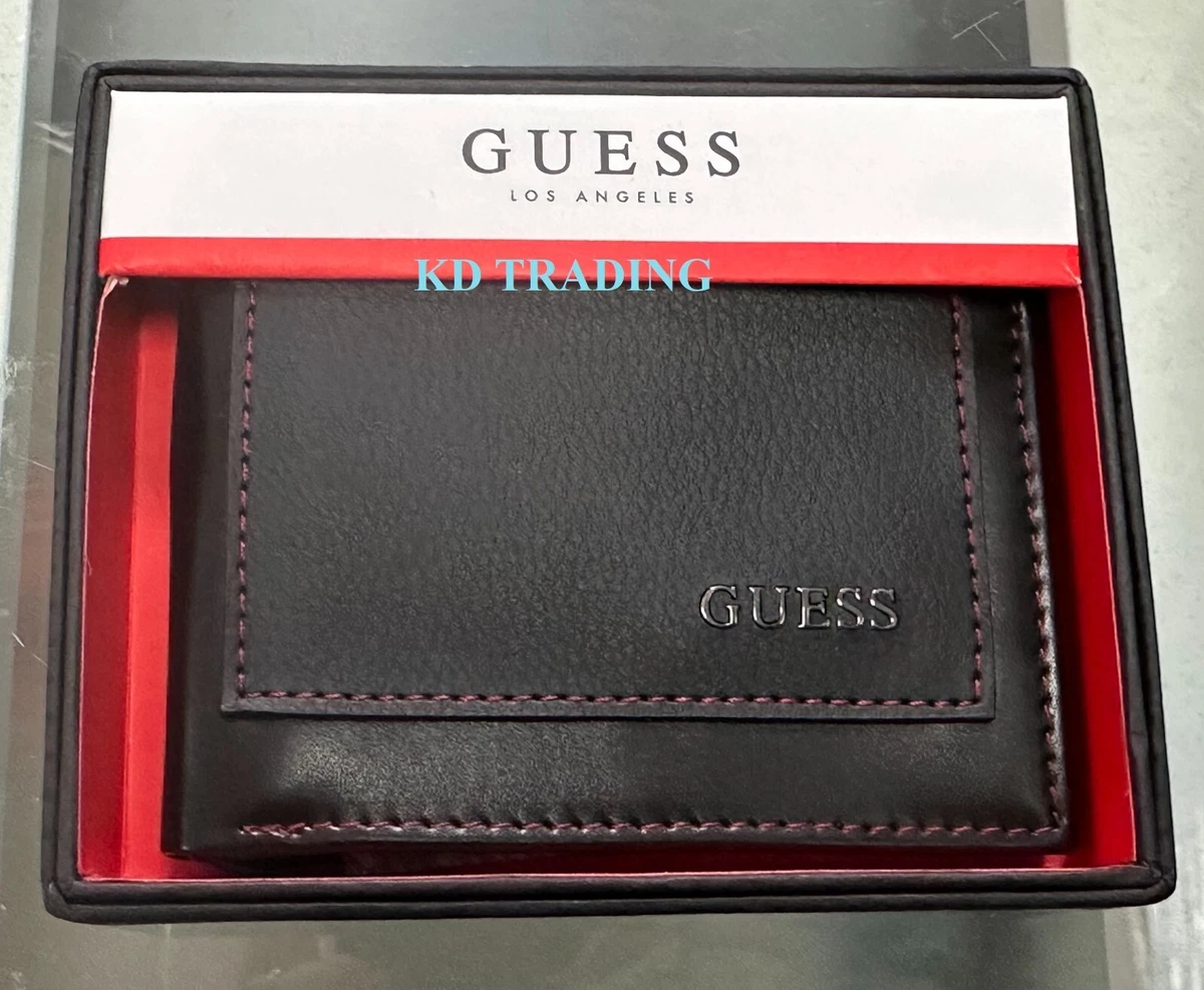 GUESS Los Angeles 220100 Genuine Men BLACK Leather BILLFOLD Wallet Valet