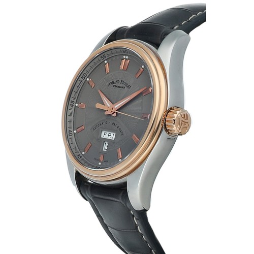 Armand Nicolet 9640-A-56746 43 mm 18k Rose Gold/Steel Leather Auto Men's Watch - Picture 2 of 5