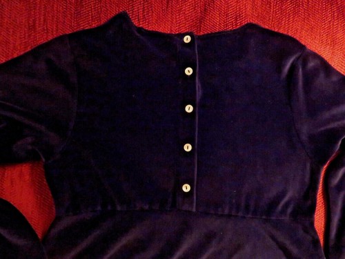 Land's End Midnight Blue LS Girl's Velveteen Dress with Embroidery Trim Size 10 - Picture 6 of 9