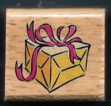 PRESENT GIFT PACKAGE BOW Christmas Holiday Tag NEW SMALL wood RUBBER STAMP