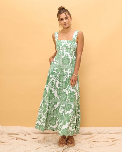 Mujeres Boho Floral Vestido Largo Tirantes Bolsillo Vacaciones Playa Maxi Vestidos Columpio EE. UU. - Imagen 13 de 15