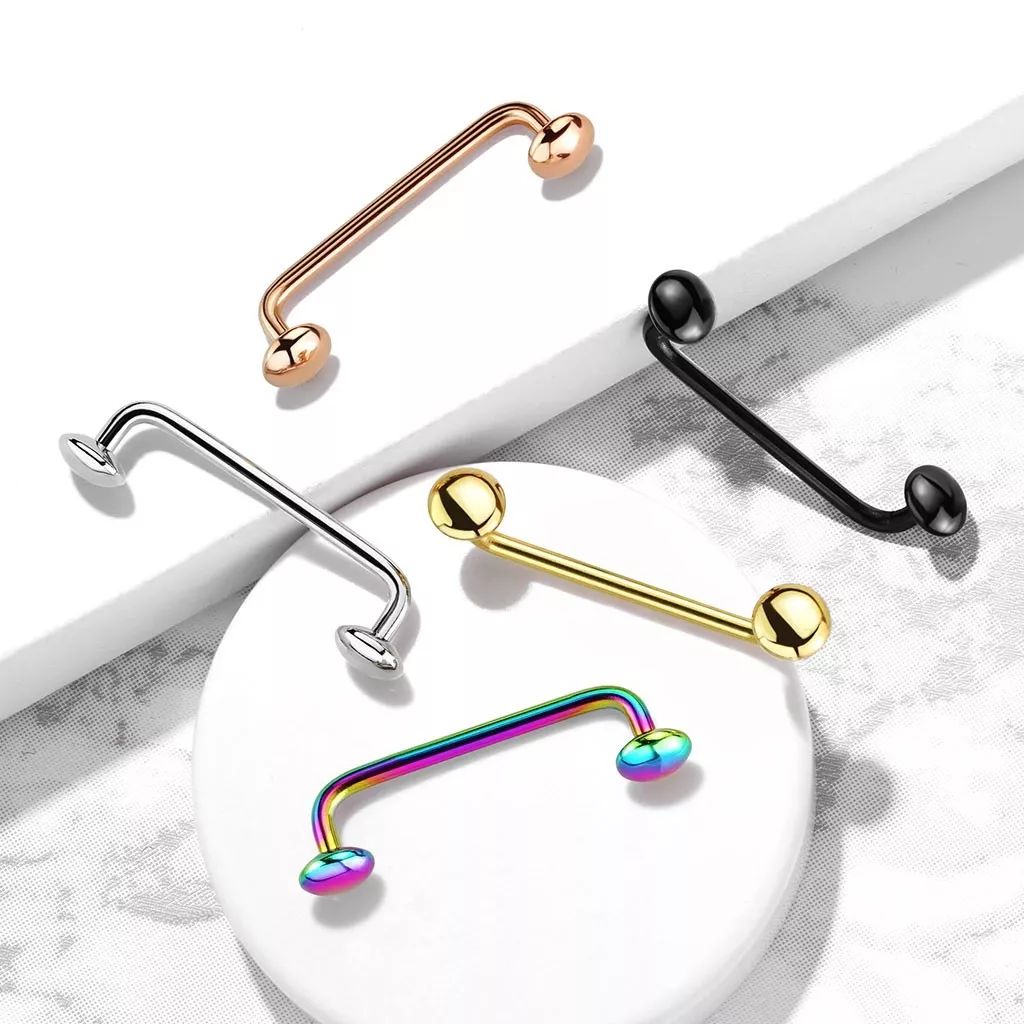 90 DEGREE BENT STAPLE BARBELL PVD STEEL SURFACE PIERCING JEWELRY