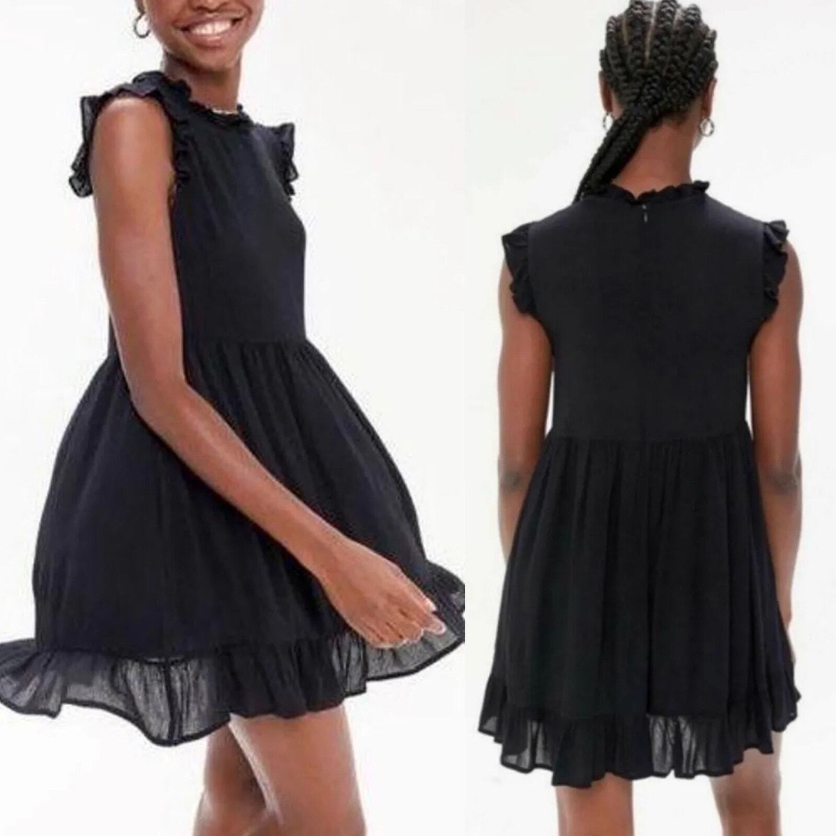 Urban Outfitters Gabby Mini Dress Sleeveless Ruffle Trim Babydoll Black  Medium | eBay