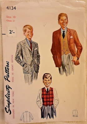 Vintage Schnittmuster Simplicity 4134 Jungen Jacke & Weste 10 C28'' komplett 50er