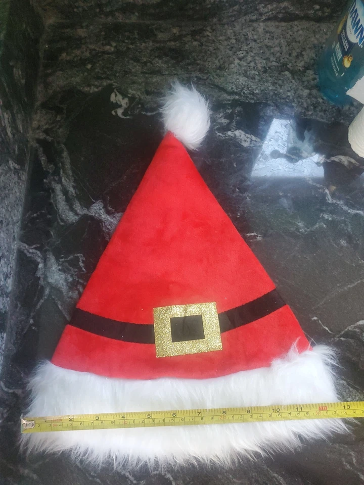 Sombrero Cinturón Papá Noel - Gorra Roja de Navidad con Hebilla Dorada y Borde de Piel Sintética - Adulto  Foto 4 de 4