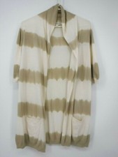 Banana Republic Cream  Taupe Stripe Short Sleeve Cardigan Size Small 2 Pocket