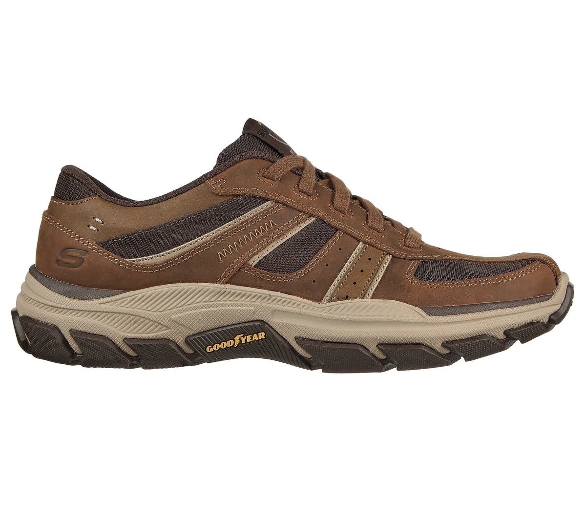 Skechers 204330 Edgemere mens tan leather casual shoes with goodyear rubber sole