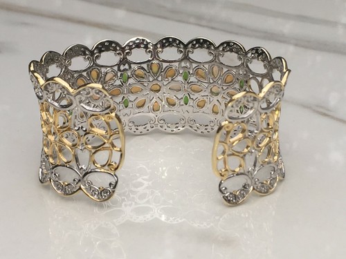 Gems en Vogue Ethiopian Opal & Chrome Diopside Three Flower Cuff Bracelet $700 - Picture 5 of 8