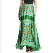 Gorgeous VON VONNI Maxi Skirt Long Green Skirt Printed Size Large