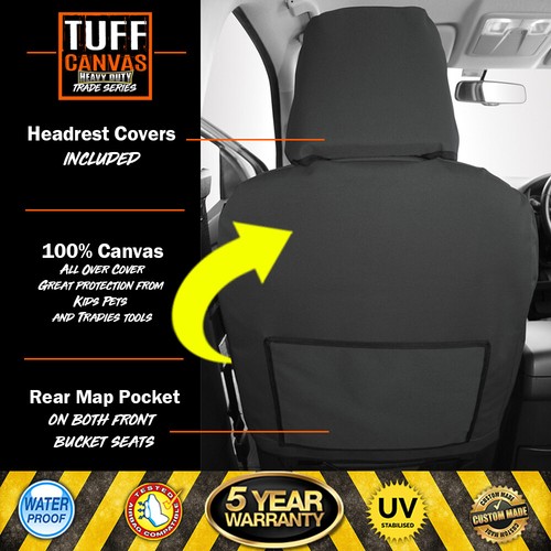 TUFF HD TRADE Canvas Front Seat Covers for Landcruiser 105 Series 1998-07 Black - Picture 3 of 7