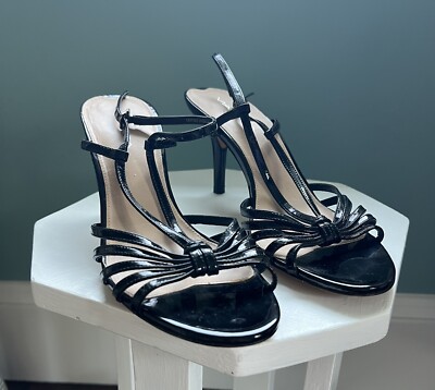 Via Spiga Black Patent Leather Strappy Heels Sandals Shoes Size