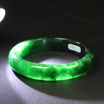 58mm Black Emerald Green Jadeite Jade Bracelet Bangle Burma Jade Bangle A-13483