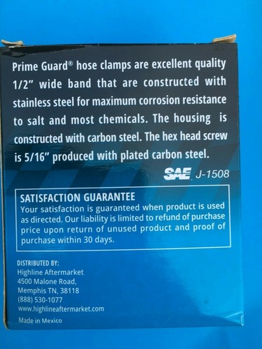 PRIME GUARDSTAINLESS STEEL HOSE BAND CLAMPS #10-10/box - Picture 2 of 6