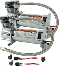 Airmaxxx Dual 400 Chrome Air Compressors Kit 150180 Switch Relays Air Ride
