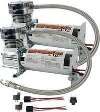 airmaxxx Dual 400 Chrome Compressors Kit 150/180 Switch Relays Air Ride