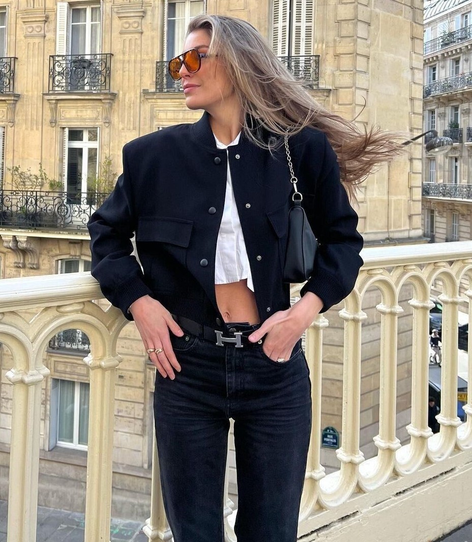 偉大な With Jacket Bomber Cropped Maxi Zara Pockets S Size Black ジャケット・アウター