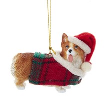 Corgi Welsh With Plaid Coat and Santa Hat Ornament