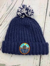 Soft Feel Yarn Pom Beanie Kids Winter Hat Blue Play Outside Boys