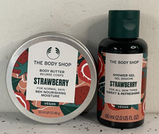 The Body Shop Strawberry Shower Gel 2 oz Nourishing Body Butter 1.69oz VEGAN