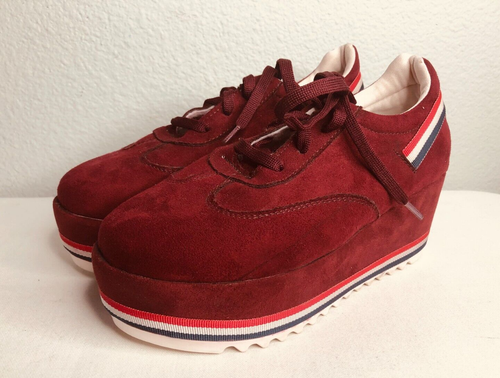 Damen-Sneaker Absatz Plateau Sport Komfort Wildleder Gehen Schnürschuhe - Bild 3 von 6