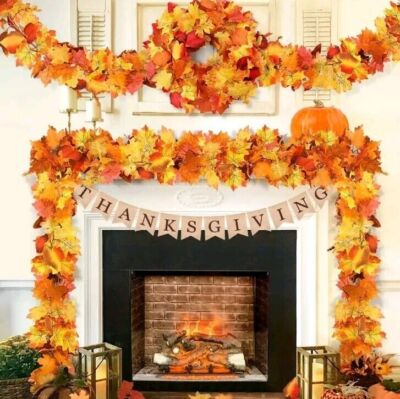 32ft Fall Garland Maple Leaf Hanging Mantle Vine Door Wall Christmas  Decor