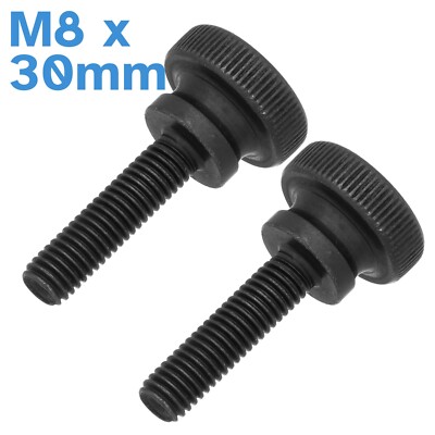 2pcs M8 x 30mm Black Steel Thumb Screws Knurled Head Nut Lock Clamp Hand Tighten