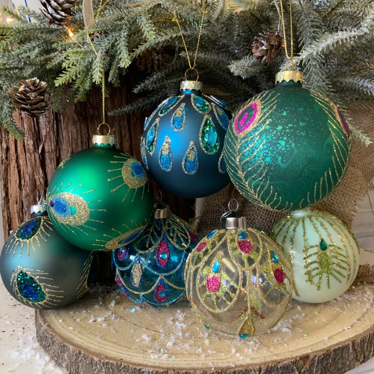 Elegant Winter Peacock Glass Christmas Ornament | OrnamentallyYou