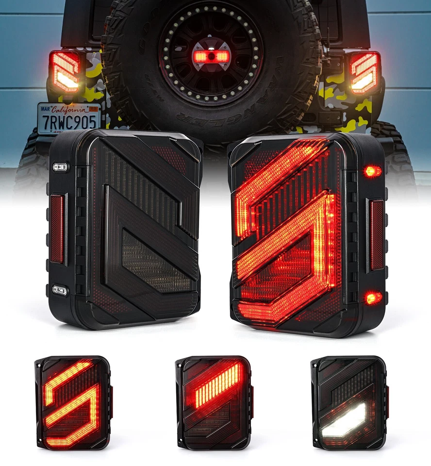 2x For Jeep Wrangler JK JKU 07-18 LED Smoke Tail Lights Rear Brake Reverse Lamps - Image 2 of 4