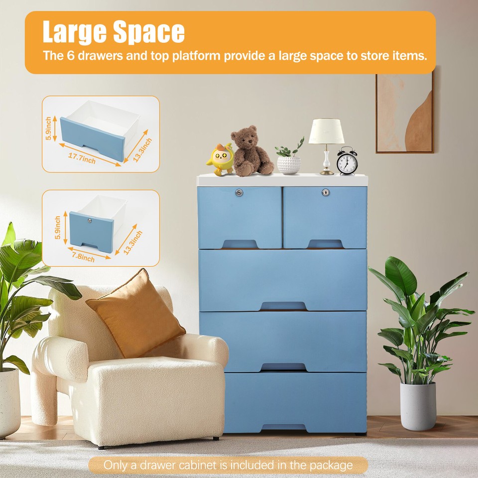 Plastic 6 Drawers Dresser Storage With Lock Dresser Organizer 4