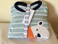 New Carter's Stripe Bear Fleece Pajama PJs Footie Sleeper Blue Toddler Boy