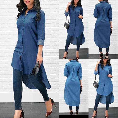 Loose Shirt Mini Dress Blue Jeans Denim 