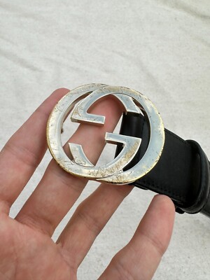 Authentic Gucci Belt Black Leather Interlocking G Buckle  display picture 1