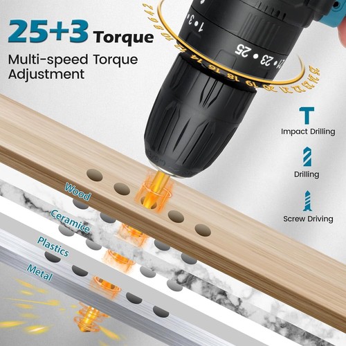 Taladro atornillador eléctrico Hoey 21V mandril sin llave destornillador inalámbrico azul - Imagen 10 de 10