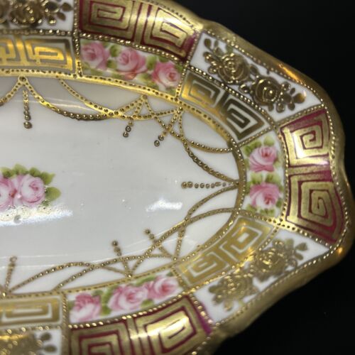 Noritake Nippon Antique Hand Painted Beaded Moriage 7.5" Small Bowl Gold Gilded - Picture 8 of 14
