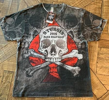 Large Mens NWT Sturgis 2016 Black Hills Rally All Over Shirt Skull Ace of Hearts