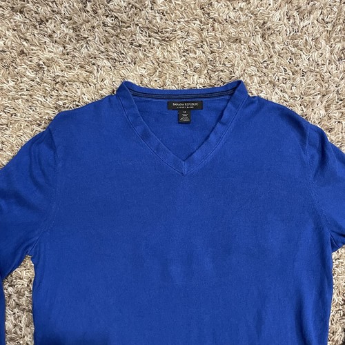 Banana Republic Luxury Blend Sweater Men Medium Blue V-Neck Silk/Cashmere/Cotton - Picture 3 of 7