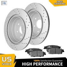 For Chevrolet GMC Silverado Sierra 1500 Rear Drilled Rotors + Ceramic Brake Pads