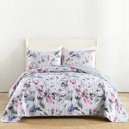 Floral Coverlet Bedspread Set Queen King Size Quilted Patchwork Bed Pillowcase - Picture 2 of 12