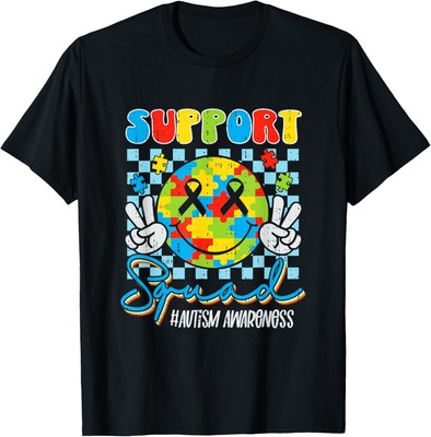Support Squad Autism Awareness Smile Face Boys Girls Kids T-Shirt
