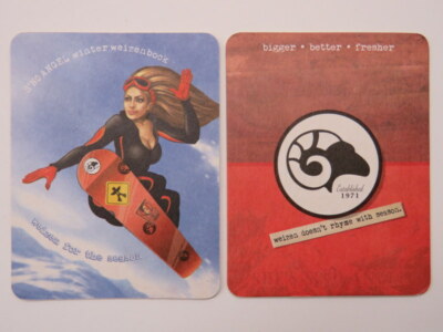 Beer Coaster ~ The RAM Brewery ''S'No Angel Winter Weizenbock'' ~ Snowboarding Gal